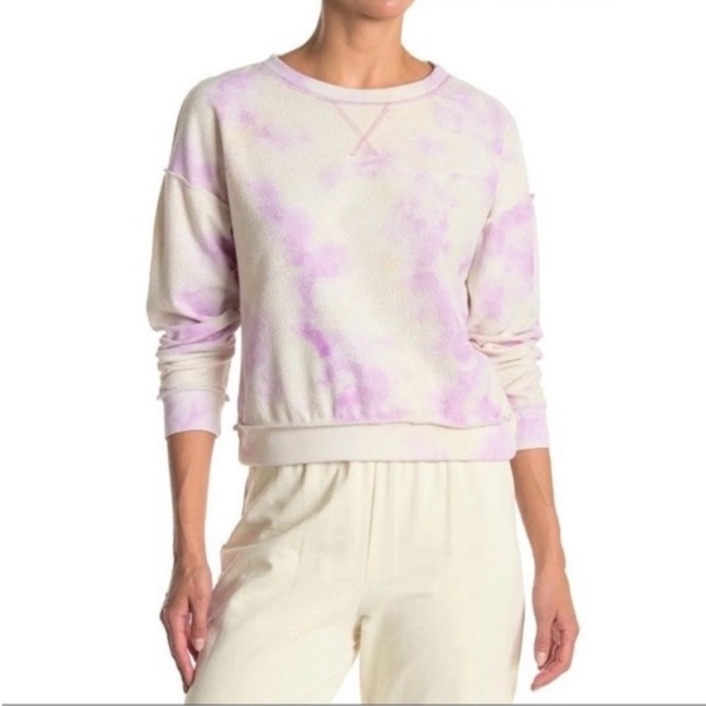 Kirious Cropped Reverse Stitch Sweatshirt Women’s Small Tie-Dye Crewneck Purple